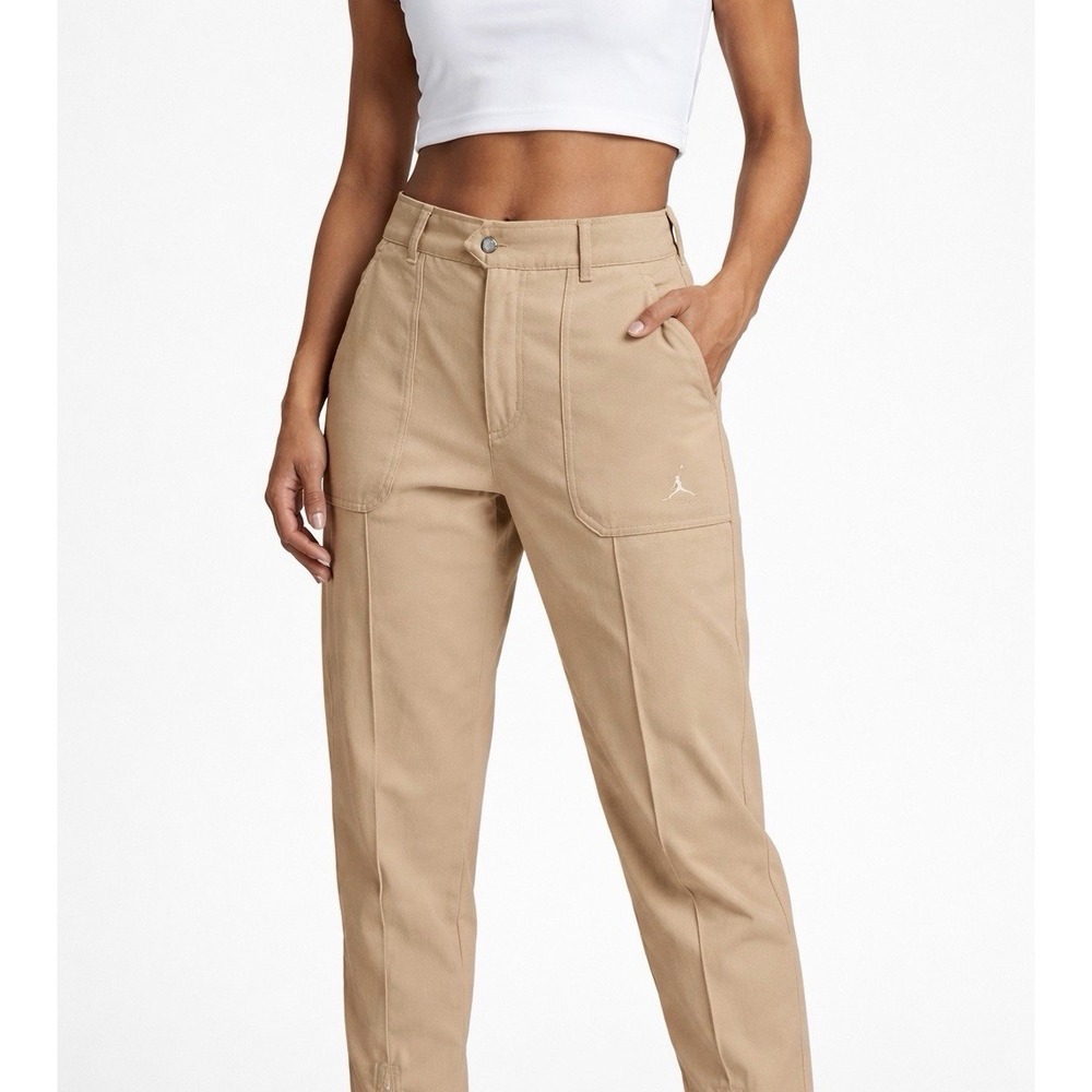 Nike Jordan Women Tan Khaki Woven Pants Zip Ankle FN5446-244 Small (29x30)